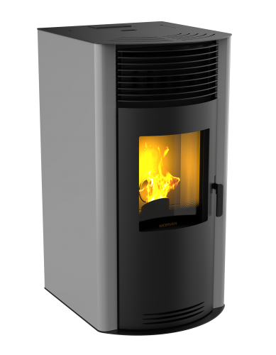 Poêle à granulés Eurê'K gris de Morvan, avec une puissance modulable entre 3,5 et 8,3 kW, offrant un rendement de 92 %. Équipé de la technologie ULS (ultra low sound) pour un fonctionnement silencieux, il dispose d'un pot de combustion en fonte et chrome. Son écran de commande intuitif permet de régler facilement la température, garantissant un chauffage économique et fiable pour les grands espaces.