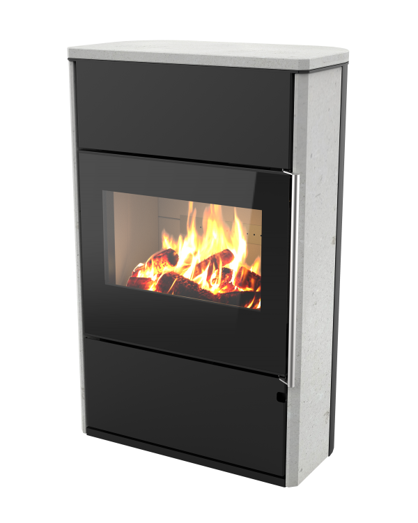 Poêle à bois Horizon'L de Morvan, avec une puissance de 8,1 kW et un rendement élevé. Disponible en finitions acier noir et pierre de taille, ce modèle est conçu pour accueillir des bûches de grande taille et dispose d’un espace de rangement intégré. Doté d'une porte vitrée pour une vue panoramique des flammes, il combine confort thermique et esthétique, avec une certification Flamme Verte pour un chauffage respectueux de l’environnement.