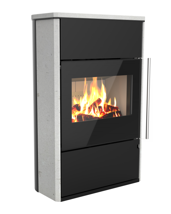 Poêle à bois Horizon'L de Morvan, avec une puissance de 8,1 kW et un rendement élevé. Disponible en finitions acier noir et pierre de taille, ce modèle est conçu pour accueillir des bûches de grande taille et dispose d’un espace de rangement intégré. Doté d'une porte vitrée pour une vue panoramique des flammes, il combine confort thermique et esthétique, avec une certification Flamme Verte pour un chauffage respectueux de l’environnement.