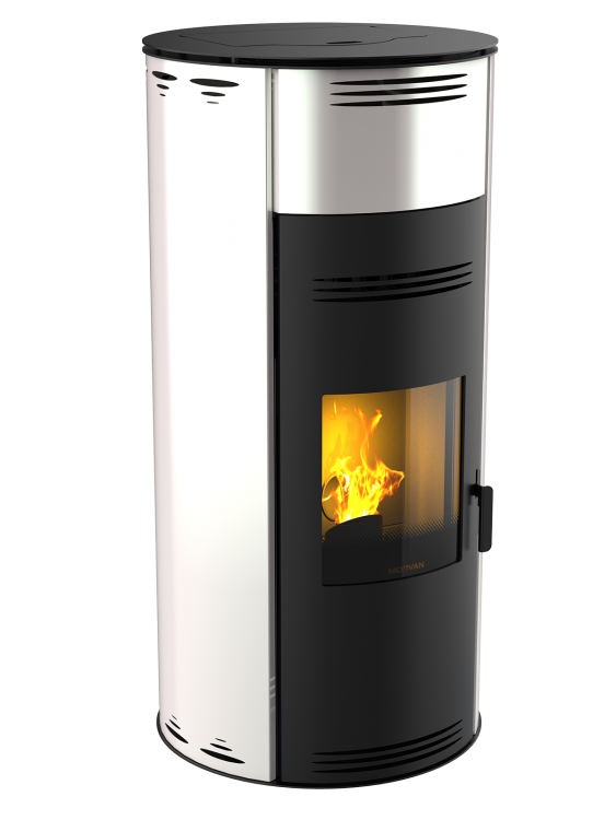 Poêle à granulés Sph'R XL blanc de Morvan, offrant une puissance élevée avec une modulation ajustable pour chauffer de plus grands espaces. Rendement optimisé à 92 %, équipé d'une télécommande avec thermostat d'ambiance pour un réglage automatique de la température. Design moderne et technologie de triple combustion pour maximiser la chaleur tout en réduisant les émissions.