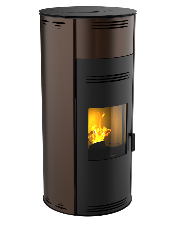 Poêle à granulés Sph'R XL bronze de Morvan, offrant une puissance élevée avec une modulation ajustable pour chauffer de plus grands espaces. Rendement optimisé à 92 %, équipé d'une télécommande avec thermostat d'ambiance pour un réglage automatique de la température. Design moderne et technologie de triple combustion pour maximiser la chaleur tout en réduisant les émissions.