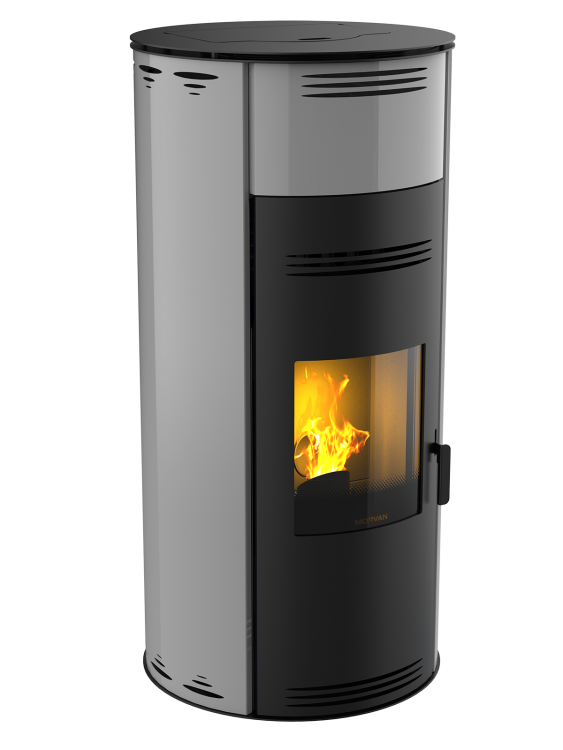 Poêle à granulés Sph'R XL gris de Morvan, offrant une puissance élevée avec une modulation ajustable pour chauffer de plus grands espaces. Rendement optimisé à 92 %, équipé d'une télécommande avec thermostat d'ambiance pour un réglage automatique de la température. Design moderne et technologie de triple combustion pour maximiser la chaleur tout en réduisant les émissions.