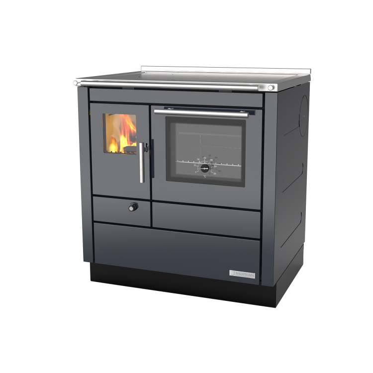 Cuisinière à bois Cook'R 80 de Morvan, puissance de 5,2 kW, avec un rendement de 87 %. Disponible en trois finitions (noir, blanc, et anthracite) et équipée d’une plaque de cuisson en acier poli et d’un four spacieux. Conçue pour une intégration facile avec des boucliers thermiques, elle offre une cuisson authentique au bois et un chauffage d’appoint, créant une ambiance chaleureuse dans la cuisine.