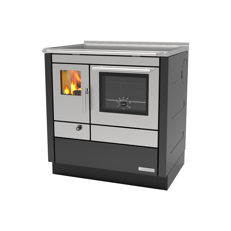 Cuisinière à bois Cook'R 80 de Morvan, puissance de 5,2 kW, avec un rendement de 87 %. Disponible en trois finitions (noir, blanc, et anthracite) et équipée d’une plaque de cuisson en acier poli et d’un four spacieux. Conçue pour une intégration facile avec des boucliers thermiques, elle offre une cuisson authentique au bois et un chauffage d’appoint, créant une ambiance chaleureuse dans la cuisine.