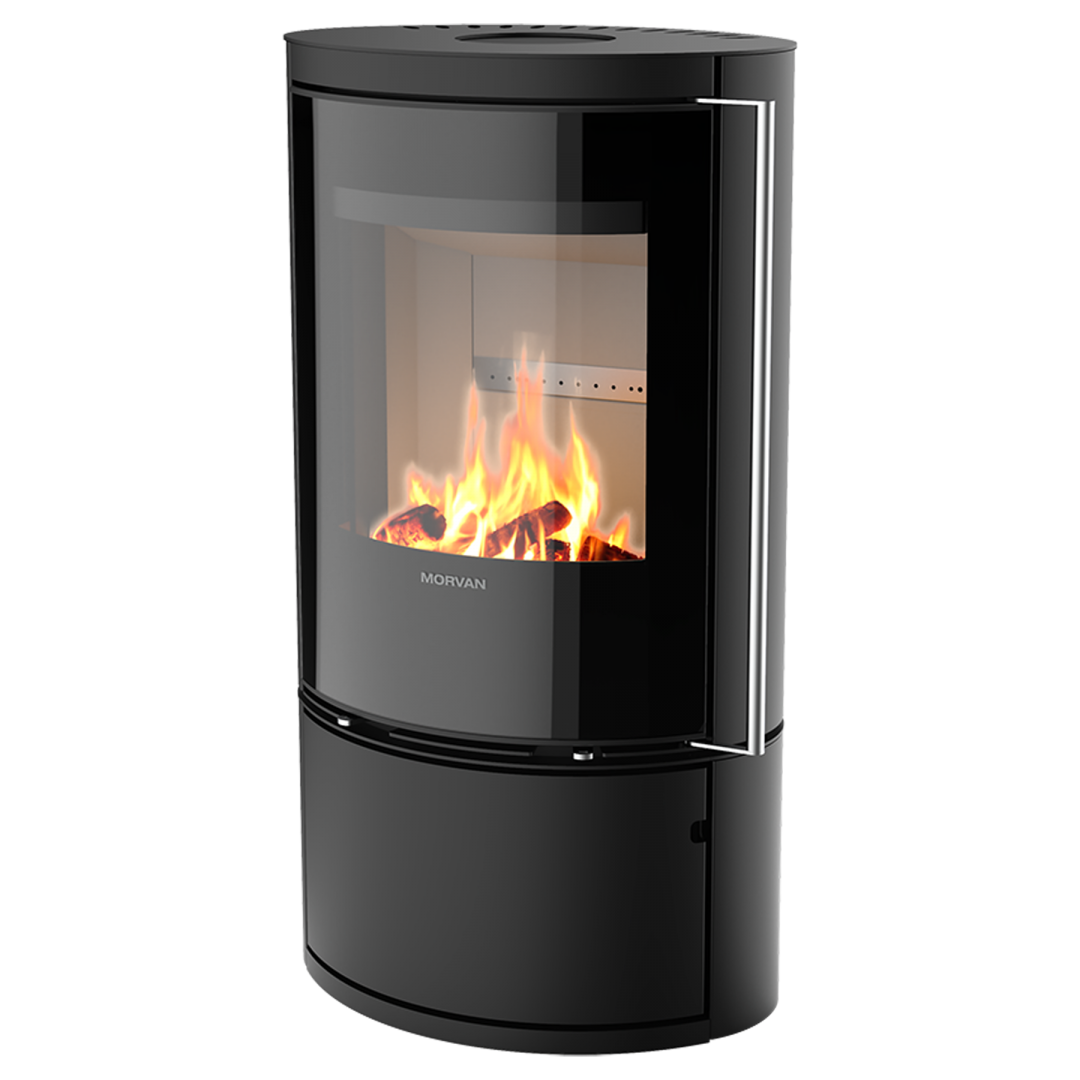 Poêle à bois Sol'R de Morvan, puissance de 7 kW, avec rotation jusqu’à 360° pour une vision complète des flammes. Conçu pour des bûches de 33 cm, il offre une triple combustion pour maximiser la chaleur et réduire la consommation de bois. Certifié Flamme Verte, ce poêle élégant et performant s’intègre parfaitement dans les intérieurs modernes, assurant un chauffage écologique et économique.