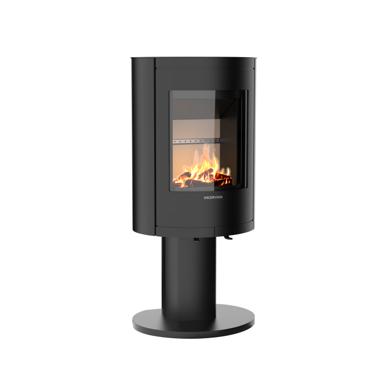 Poêle à bois Stel'R de Morvan, avec une puissance de 4,5 kW et un rendement énergétique de 81 %. Conçu pour brûler des bûches de 25 cm, ce poêle au design élégant des années 50 assure un chauffage performant et écologique grâce à sa technologie de triple combustion.