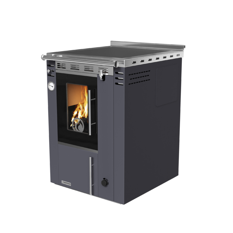 Cuisinière à bois Arthéna 10 de Morvan, puissance de 15,8 kW avec un rendement de 84,7 %. Dotée d’une plaque de cuisson en fonte polie, d’un four spacieux et d’un raccordement pour chauffage central. Conçue pour des bûches, elle assure un chauffage écologique et performant tout en offrant un mode de cuisson authentique au bois. Disponible en finitions anthracite et ivoire, idéale pour les cuisines traditionnelles ou modernes.