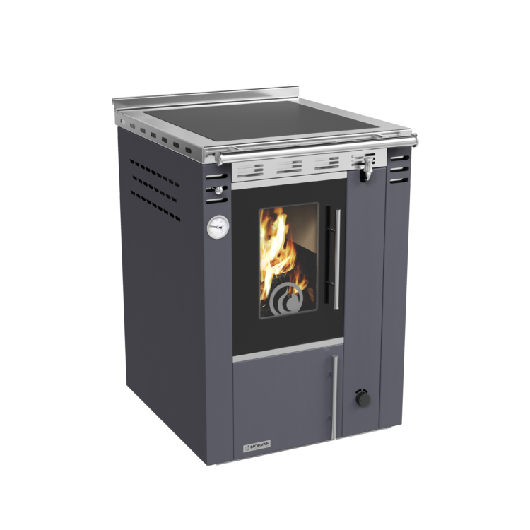 Cuisinière à bois Arthéna 10 de Morvan, puissance de 15,8 kW avec un rendement de 84,7 %. Dotée d’une plaque de cuisson en fonte polie, d’un four spacieux et d’un raccordement pour chauffage central. Conçue pour des bûches, elle assure un chauffage écologique et performant tout en offrant un mode de cuisson authentique au bois. Disponible en finitions anthracite et ivoire, idéale pour les cuisines traditionnelles ou modernes.