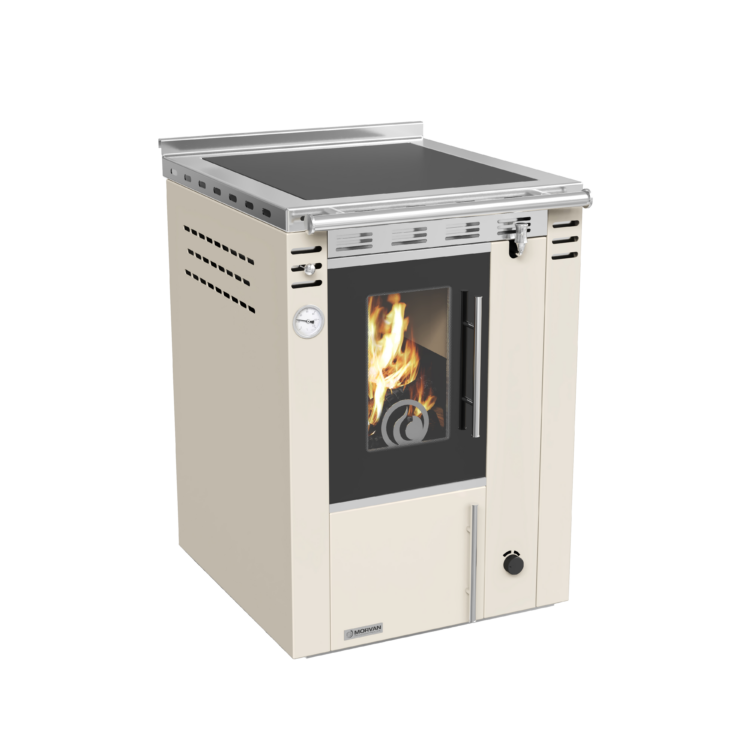 Cuisinière à bois Arthéna 10 de Morvan, puissance de 15,8 kW avec un rendement de 84,7 %. Dotée d’une plaque de cuisson en fonte polie, d’un four spacieux et d’un raccordement pour chauffage central. Conçue pour des bûches, elle assure un chauffage écologique et performant tout en offrant un mode de cuisson authentique au bois. Disponible en finitions anthracite et ivoire, idéale pour les cuisines traditionnelles ou modernes.