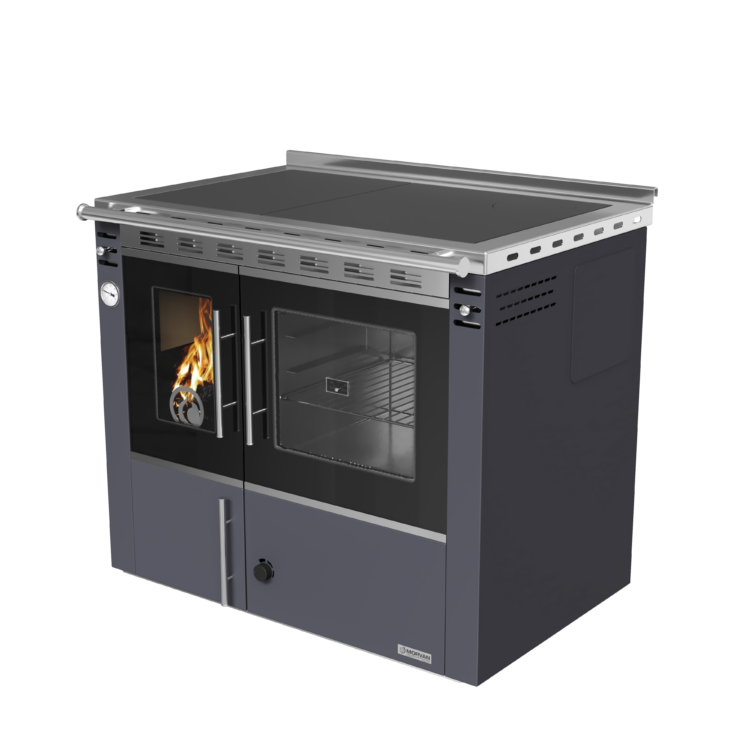 Cuisinière à bois Arthéna 20 de Morvan, puissance de 17,2 kW avec un rendement de 82,9 %. Équipée d’une plaque de cuisson en fonte polie et d’un grand four, elle est conçue pour chauffer une maison entière et se raccorder à un circuit de chauffage central. Acceptant des bûches, elle combine un chauffage efficace et une cuisson traditionnelle, disponible en finition anthracite ou ivoire.