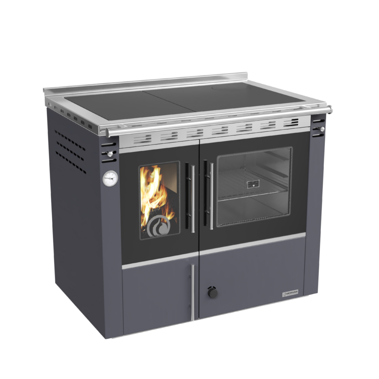 Cuisinière à bois Arthéna 20 de Morvan, puissance de 17,2 kW avec un rendement de 82,9 %. Équipée d’une plaque de cuisson en fonte polie et d’un grand four, elle est conçue pour chauffer une maison entière et se raccorder à un circuit de chauffage central. Acceptant des bûches, elle combine un chauffage efficace et une cuisson traditionnelle, disponible en finition anthracite ou ivoire.