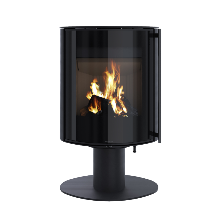 Poêle à bois Hemisph'R de Morvan, avec une puissance de 6,2 kW, design intemporel sur pied tulipe et finition en pierre ollaire pour une meilleure accumulation et diffusion de la chaleur. Pivotant à 360°, il permet une vision complète des flammes dans tous les angles. Conçu pour des bûches de 33 cm, il est idéal pour les petits espaces, offrant un chauffage efficace et esthétique.