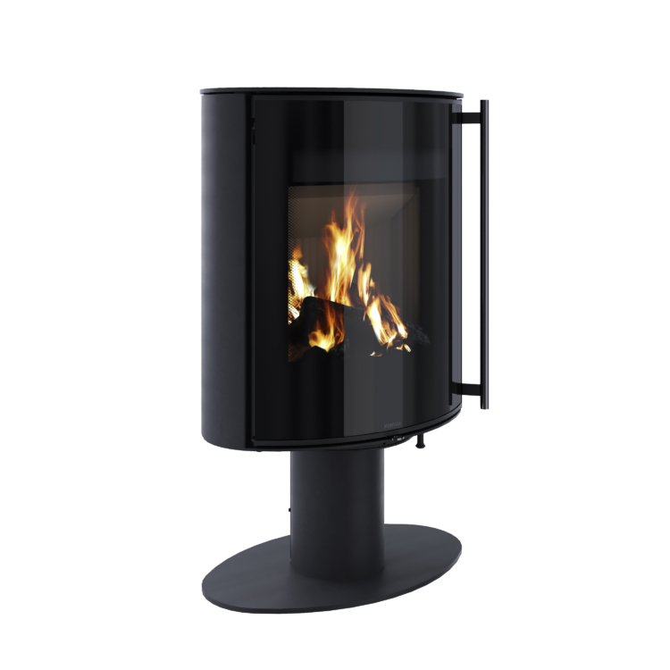 Poêle à bois Hemisph'R de Morvan, avec une puissance de 6,2 kW, design intemporel sur pied tulipe et finition en pierre ollaire pour une meilleure accumulation et diffusion de la chaleur. Pivotant à 360°, il permet une vision complète des flammes dans tous les angles. Conçu pour des bûches de 33 cm, il est idéal pour les petits espaces, offrant un chauffage efficace et esthétique.