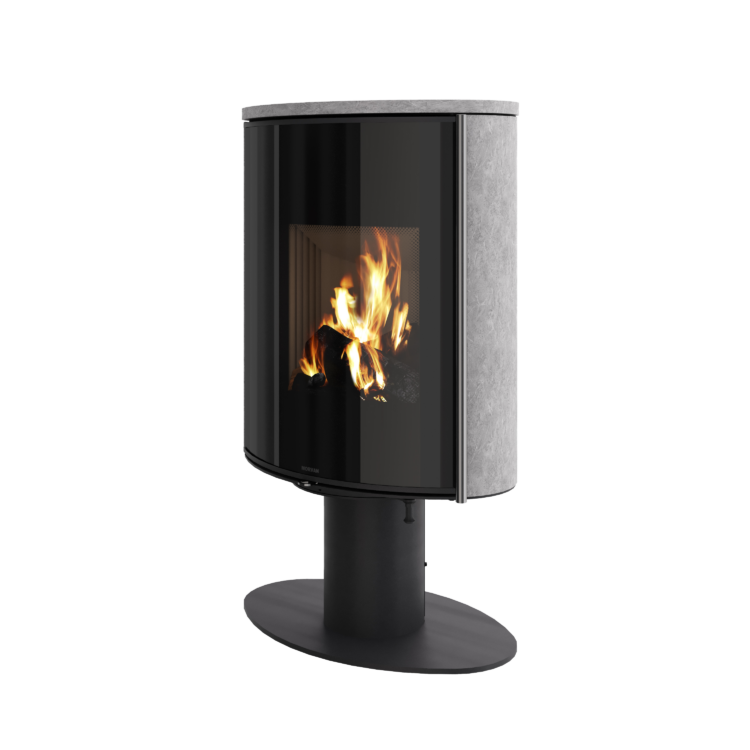 Poêle à bois Hemisph'R de Morvan, avec une puissance de 6,2 kW, design intemporel sur pied tulipe et finition en pierre ollaire pour une meilleure accumulation et diffusion de la chaleur. Pivotant à 360°, il permet une vision complète des flammes dans tous les angles. Conçu pour des bûches de 33 cm, il est idéal pour les petits espaces, offrant un chauffage efficace et esthétique.