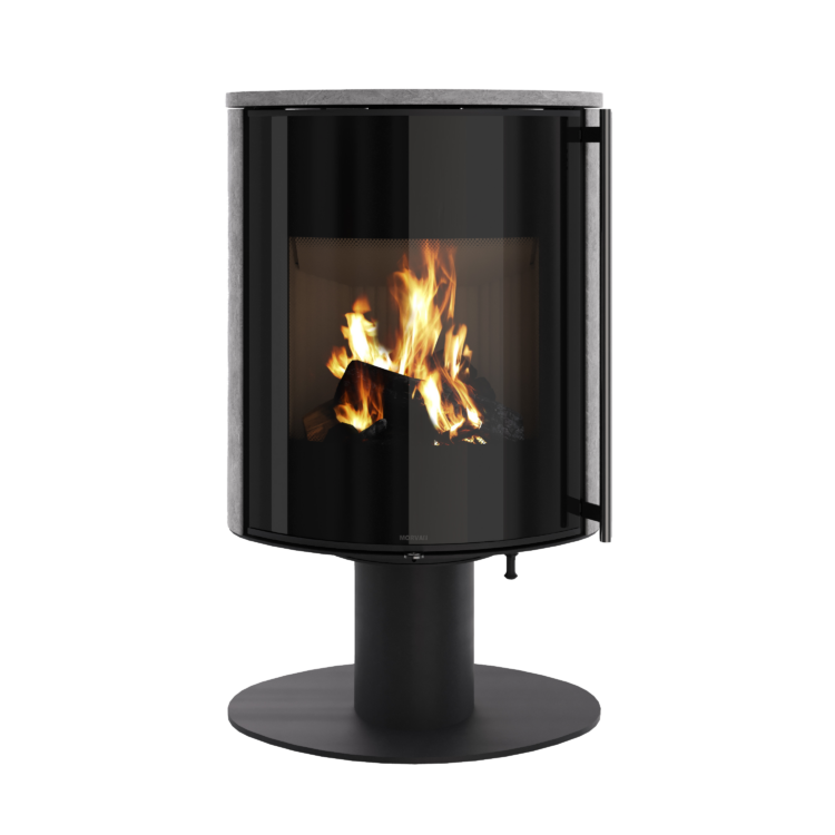Poêle à bois Hemisph'R de Morvan, avec une puissance de 6,2 kW, design intemporel sur pied tulipe et finition en pierre ollaire pour une meilleure accumulation et diffusion de la chaleur. Pivotant à 360°, il permet une vision complète des flammes dans tous les angles. Conçu pour des bûches de 33 cm, il est idéal pour les petits espaces, offrant un chauffage efficace et esthétique.