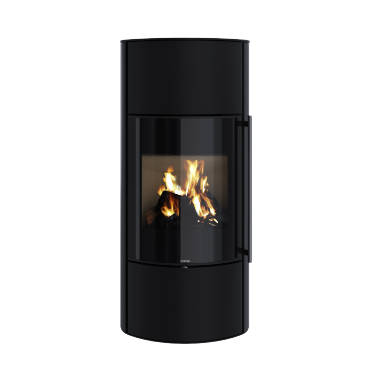 Poêle à bois Hemisph'R L de Morvan, avec une puissance de 6,3 kW, disponible en finition anthracite ou pierre ollaire pour une rétention de chaleur durable. Ce modèle sans rotation propose un vaste espace de rangement pour les bûches et un accumulateur thermique pour prolonger la diffusion de chaleur, idéal pour les maisons à isolation renforcée.