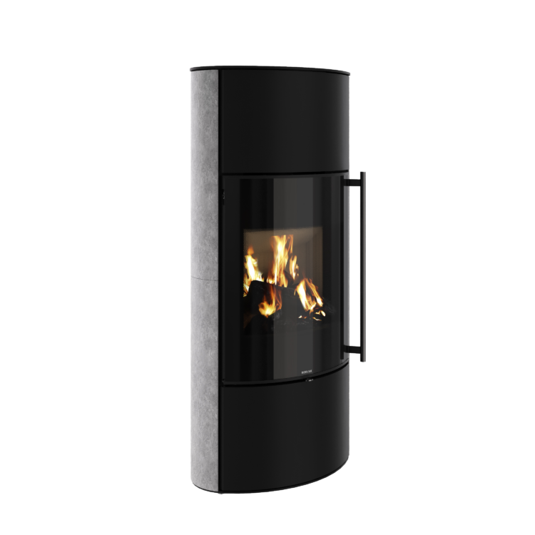 Poêle à bois Hemisph'R L de Morvan, avec une puissance de 6,3 kW, disponible en finition anthracite ou pierre ollaire pour une rétention de chaleur durable. Ce modèle sans rotation propose un vaste espace de rangement pour les bûches et un accumulateur thermique pour prolonger la diffusion de chaleur, idéal pour les maisons à isolation renforcée.